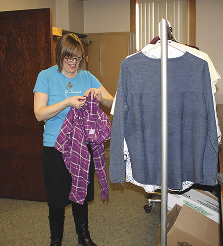 Sister Julia Walsh, F.S.P.A. at a convent clothing exchange